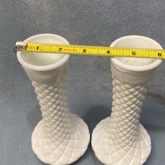 Vintage RANDALL White Milk Glass Bud Vase Diamond Embossed Bud Vases 9" (2) - Picture 12 of 13